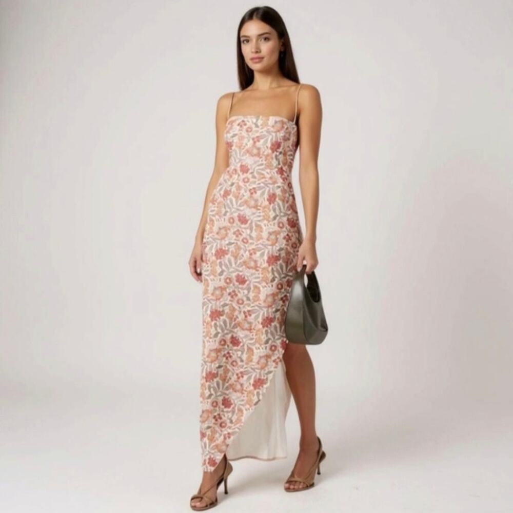 RUMER The Label Solandis White Floral Linen Maxi Dress Large Backless NWT